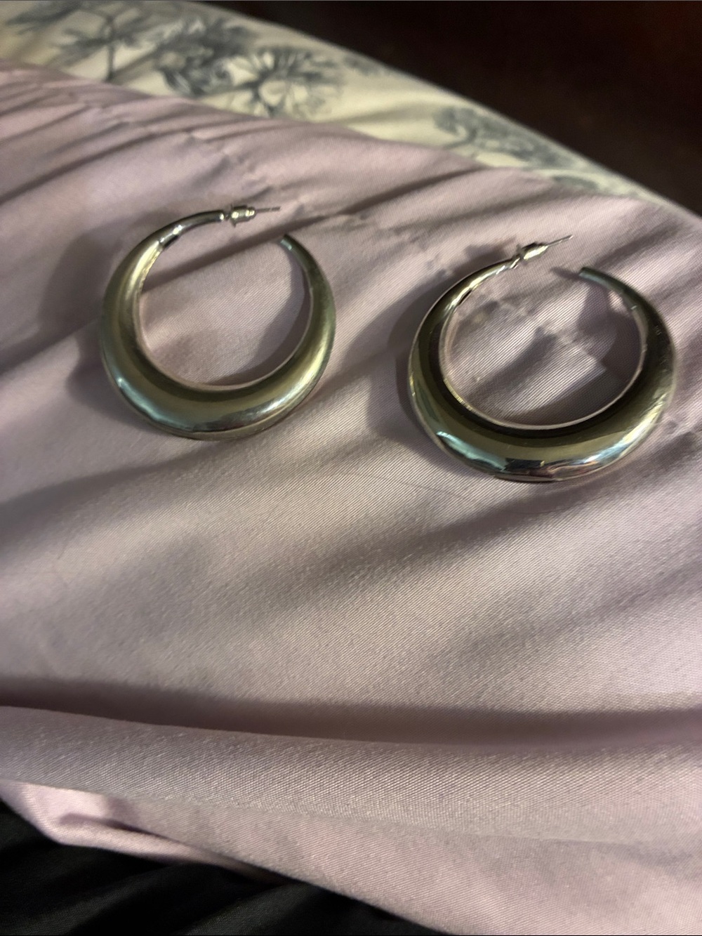 Polished Silver Crescent Hoop Earrings - Women Jewelry